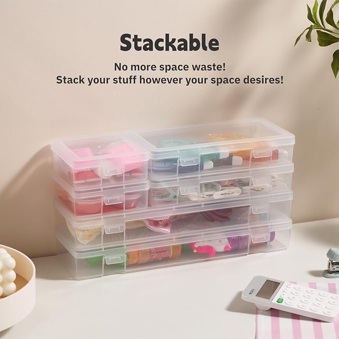 novelinks Plastic Clear Storage Containers for Organizing, Craft Storage Organizers and Stackable Storage Bins with Lids for Pencil Box, Bead, Cookie Cutter, Board Game (18 Pack Small)