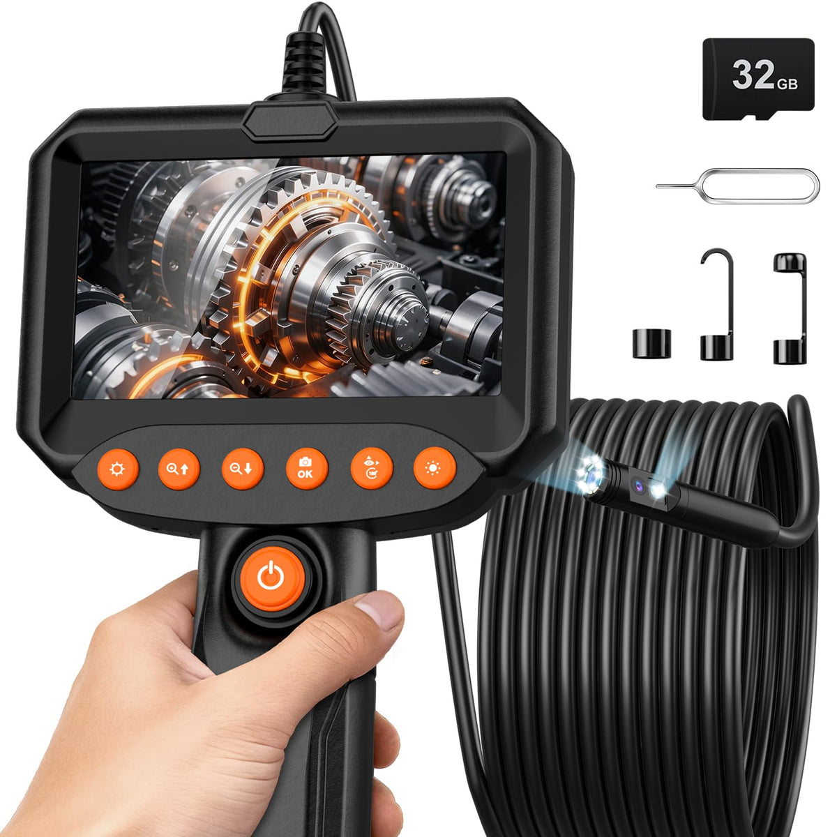 Dual Lens Endoscope Camera with Light, 1920P HD Industrial Borescope with 4.3" LCD, IP67 Waterproof Inspection Camera, 16.4FT Semi-Rigid Cable, 8 LED Lights 32GB Card, for Sewer Pi - Image 2