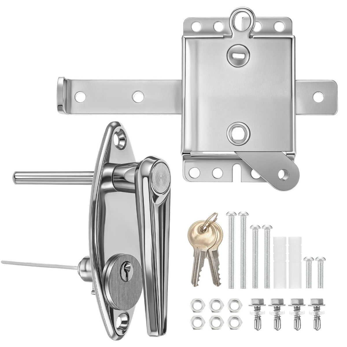 1 Set Garage Door Lock Kit, L-Handle & Keys, Inside Side Latch - Image 1