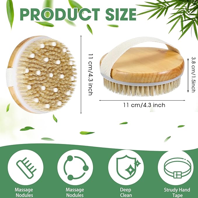 Gejoy 5 Pcs Dry Brushing Body Brush for Lymphatic Drainage Exfoliating Brush with Massage Nodule Dry Skin Body Scrubber Cellulite Shower Circulation Dead Exfoliator (4.3 x 4.3 Inches,Wood Color)