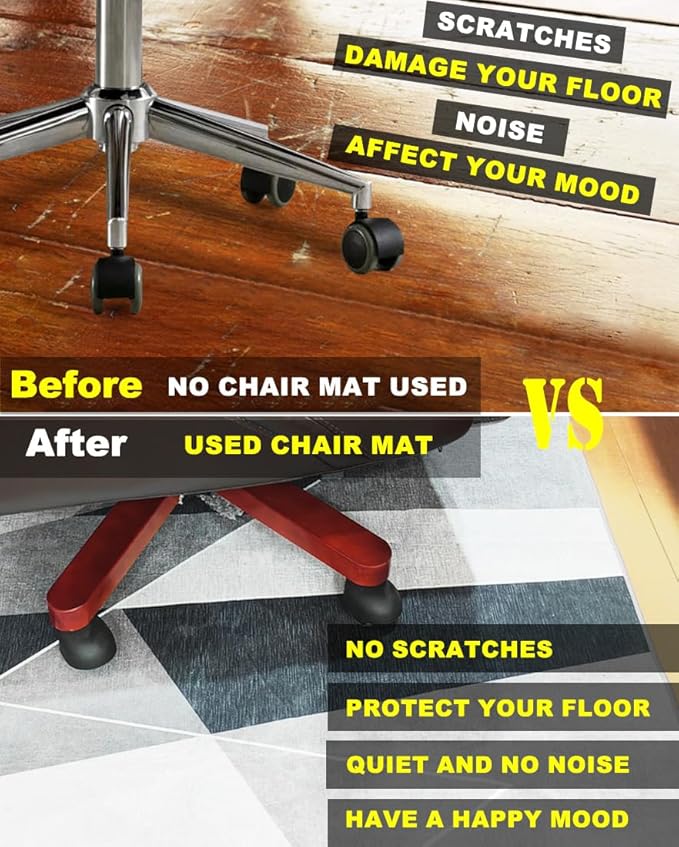 Office Chair Mat for Hardwood Floor & Low-Pile Carpet, 60"*48" Highly Premium Quality Under Desk Mat 3.86lbs Anti-Slip Rolling Chair Mat for Carpet/Laminate Floor Black White