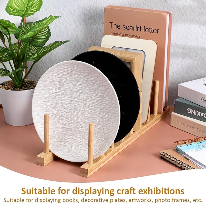 5 Pcs Bamboo Dish Racks, 8 Slots, Vertical Drainer, Plate Drying Stand Holder, Kitchen Cabinet Organizer for Dish, Pot Lids, Plates, Cups, and Cutting Boards and Books