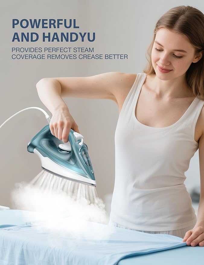 Sundu 1500W Self-Cleaning Iron for Clothes with Auto Shut-Off, Ceramic Coated Soleplate and 12oz Water Tank, Burst Steam for Fast Wrinkle Removal, Precise Thermostat, Green