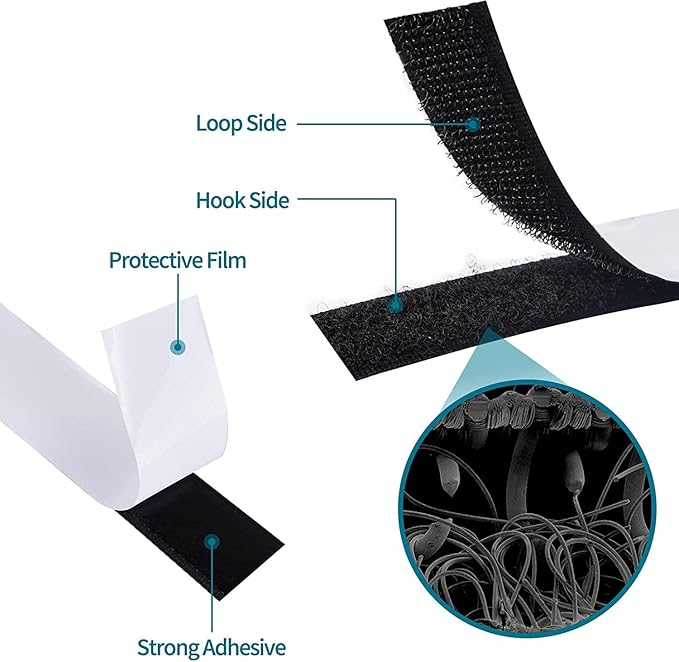 1 Inch x 82 Feet Black Hook Loop Strips with Adhesive Heavy Duty, Double Sided Hook Loop Rolls, Picture Hanging Strips, Bulk Sticky Straps Wall Hanging Strips