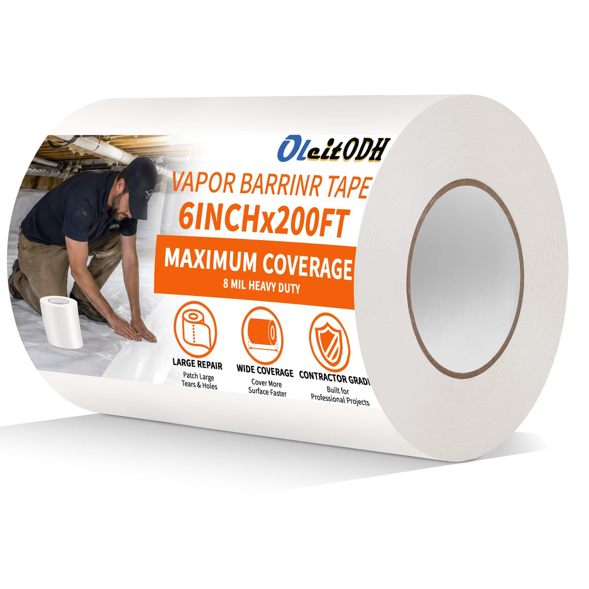 1 Roll Vapor Barrier Tape 6 Inch x 200 FT Polyethylene Moisture - Image 1