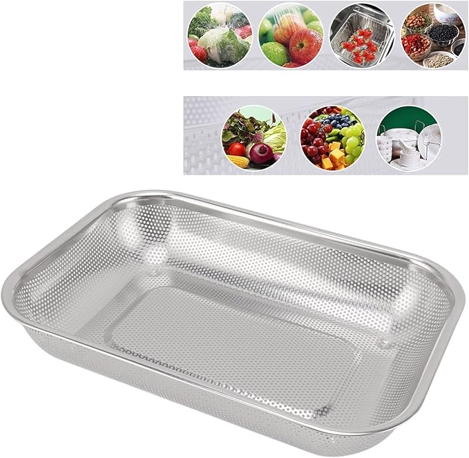Mesh Vegetable Washing Basket, Large Stainless Steel Colander Strainer, Fruit Vegetable Rectangular Mesh Strainer Screen Basket Sink Colander Vegetable Washing Basket (L)