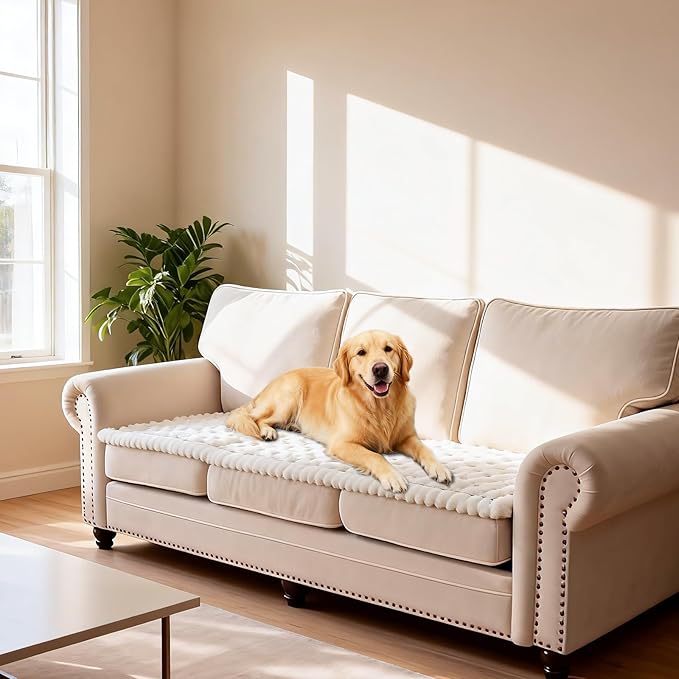 Waterproof Couch Cover for Dogs Washable,Non Slip Fuzzy Durable Couch Covers for 3 Cushion Sofa Pet Friendly Sofa Cover Dog Thick Soft Slipcovers Protector Couches Mat Bed (Beige, 27.6" x 70.9")