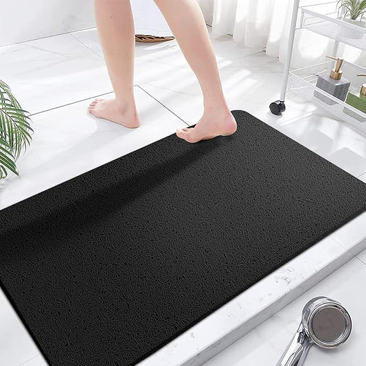 godehone Shower Mats Non Slip Without Suction Cups, PVC Loofah Bathroom Mats, Loofah Mats for Shower and Bathroom, Quick Drying, 23.6× 47.2 Inch, Black