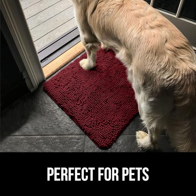 GORILLA GRIP SoakSTOPPER Dog Door Mat, 70x24 Machine Washable Rug Absorbent Doormat Captures Moisture Mud Dirt, Quick Dry Soft Chenille Entryway Rugs Indoor Entrance Mats for Dog Paws, Burgundy