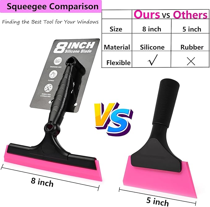 EHDIS Flexible 8-Inch Silicone Squeegee Window Tint Tool Auto Water Blade, Shower Squeegee for Car Windshield, Glass, Tiles, Smooth Surfaces