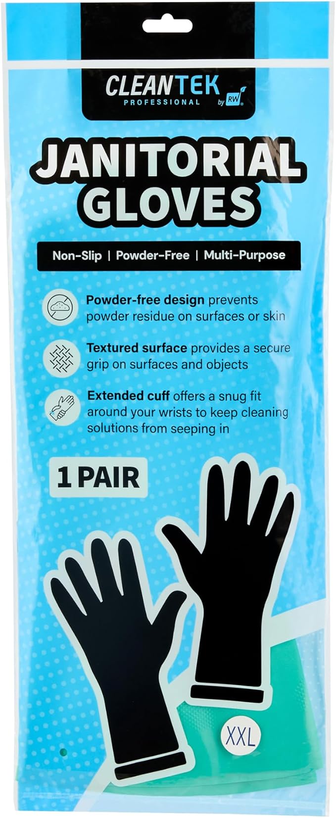 Restaurantware Green Cleaning Gloves 10 Pairs 15 Mil Thick XXL Heavy-Duty Nitrile Gloves With Long Cuff No-Latex Flock Lining For Use In Hospitals, Laboratories, Kitchens and Households