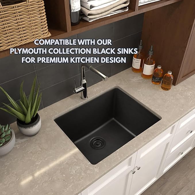 Nantucket Sinks 3-1/2 Basket Strainer Kitchen Drain Assembly Kit for Granite Composite Sinks, Matte Black, Made in Italy 3.5KD-GCMB