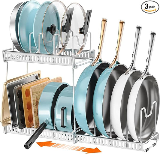 3-Pack Pots and Pans Organizer for Under Cabinet, Bright White