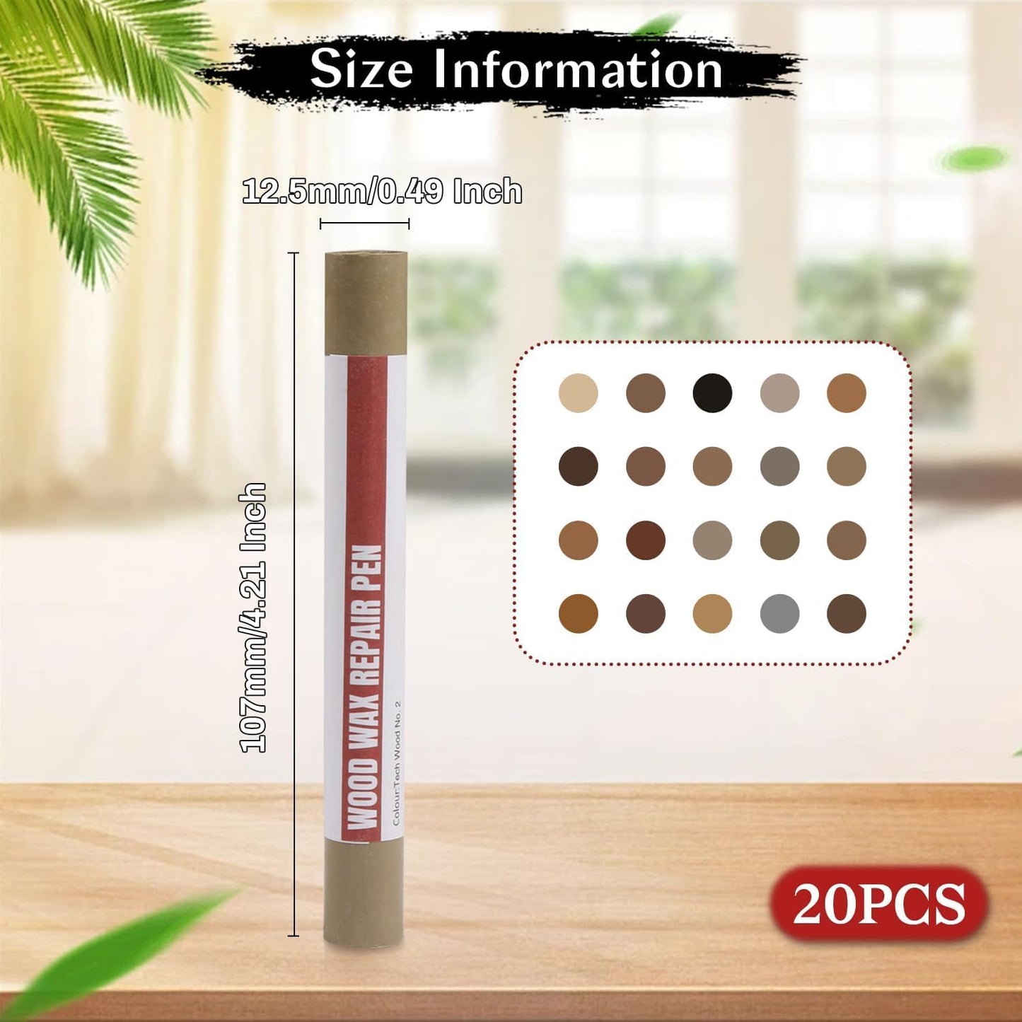 Wood Filler Wax Sticks – 20 Colors Scratch & Crack Repair Crayons for Floors, Cabinets & Furniture (Technicolor Series)