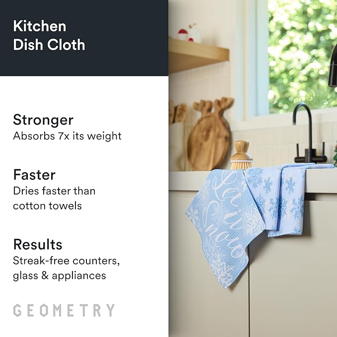 GEOMETRY Holiday Kitchen Dish Cloths - Quick Dry Dishcloths for Kitchen - Premium Dish Rags with Geoweave - 3-Pack Set (Merry Xmas, 10"x10")