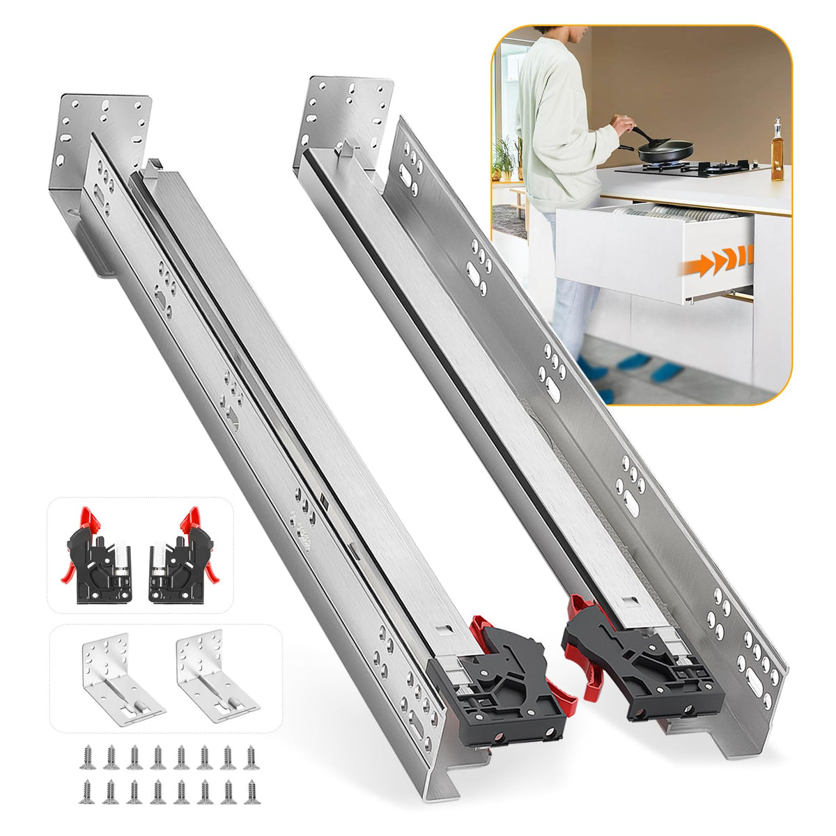 Undermount Soft Close Heavy Duty Drawer Slides 9 Inch, 80LB - Image 1