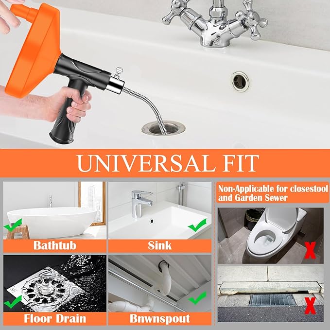 Drain Snake Auger (33 Feet), Plumbing Snake Drain Hair Clog Removal Tool, Sink Unclogger Drain Cleaner Tool for Bathroom Kitchen Tub Shower with Gloves