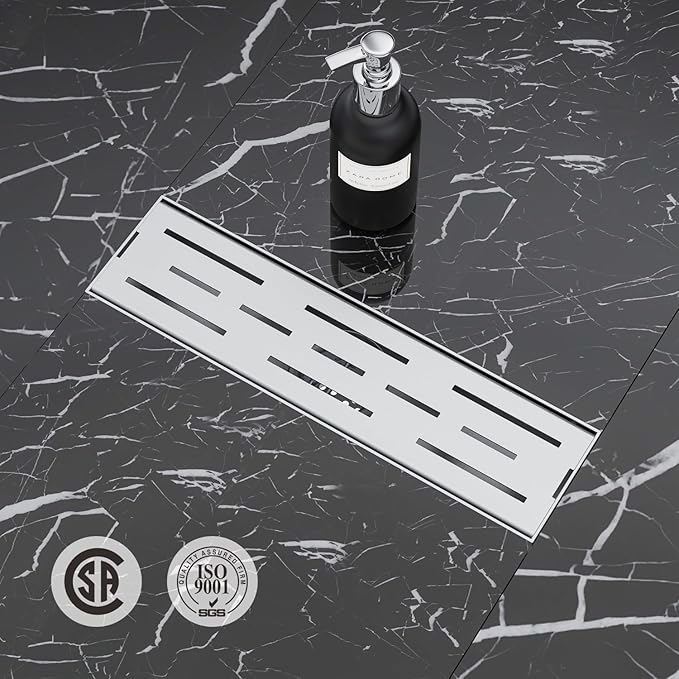 ELLO&ALLO 12 Inch Linear Shower Drain Brushed Nickel, SUS304 Stainless Steel Rectangle Shower Floor Drain with Removable Pattern Grate