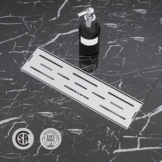 ELLO&ALLO 12 Inch Linear Shower Drain Brushed Nickel, SUS304 Stainless Steel Rectangle Shower Floor Drain with Removable Pattern Grate