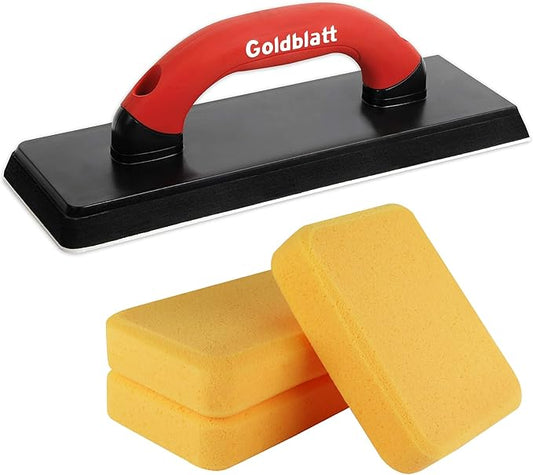 Goldblatt 4" x 12" Grout Float with 3 Pack Sponges for Grout Cleaning - Molded Rubber Grout Float, Floor & Tile Grout Tools with Soft-Grip Handle for Masonry, Drywall, Concrete, Stucco