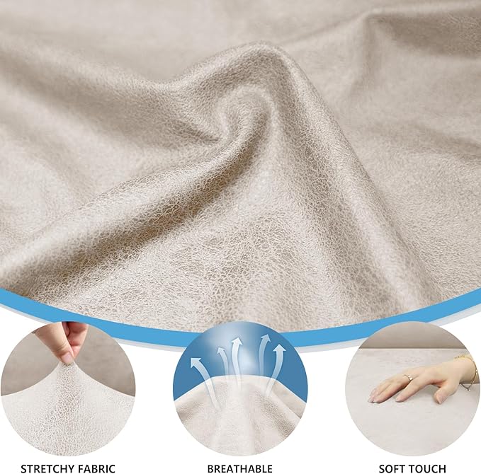 4-Pieces T Cushion Sofa Slipcovers Leather Look Couch Cover for 3 Cushion Couch Furniture Protector Stretch Sofa Cover with 3 Individual T Cushion Seat Covers Washable, Beige