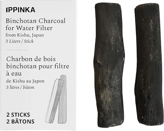 IPPINKA Binchotan Charcoal from Kishu, Japan - Water Purifying Sticks, 2 Pack - Each Stick Filters up to 3 Liters of Water