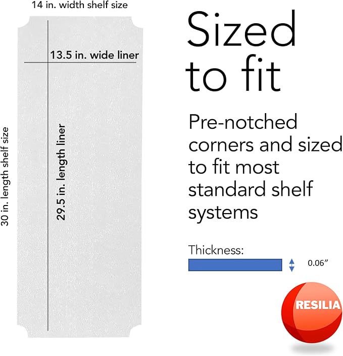 RESILIA Shelf Liner Set for Wire Shelving Rack – 5 Pack, 14 Inch Long x 30 Inch Wide, Clear Plastic Vinyl Covers for Kitchen, Pantry, & Garage Racks, Made in The USA
