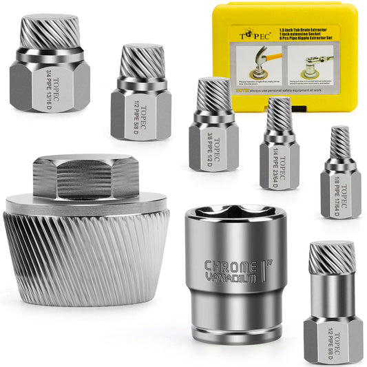 Topec 1.5'' Tub Drain Extractor, 8PCS Pipe Nipple Extractor Set