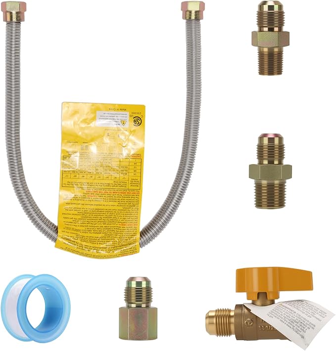 Solimeta 22-Inch Universal Gas Appliance Hook-Up Kit – Stainless Steel Corrugated Pipe with Brass Ball Valve, Fittings & CSA Certified for Gas Stoves, Dryers, Heaters, Fireplaces