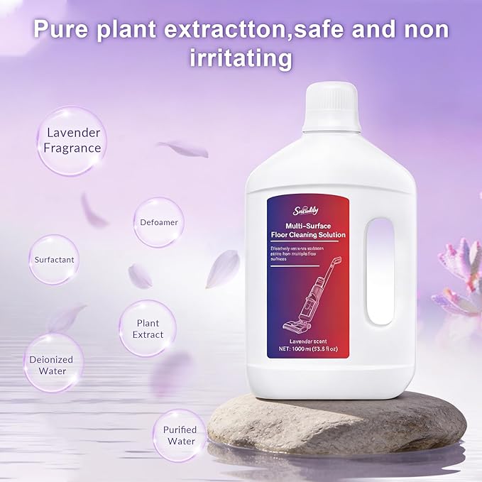 Snowlily 1000ML Floor Cleaning Solution, Residue & Streak Free, Low Foam Floor Cleaner for Mopping, for Robot Vacuum Mops & Wet Dry Vacuum Cleaners, Lavender Scent