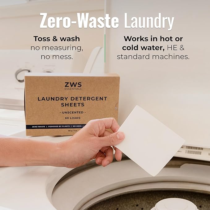 Laundry Detergent Sheets | Unscented, Hypoallergenic Laundry Strips for Sensitive Skin | Eco-Friendly, Plastic-Free Detergent for HE and Standard Machines