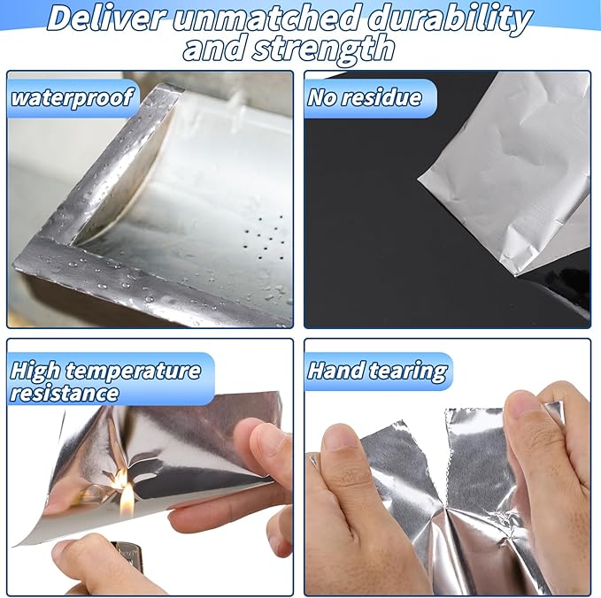 6 Pack Aluminum Foil Tape Bulk - 2 Inch x 55 Yards - Heavy Duty Metal Duct Tape, Aluminum HVAC Tape for Sealing & Patching, Air Ducts, Insulation Metal Repair, Professional Grade