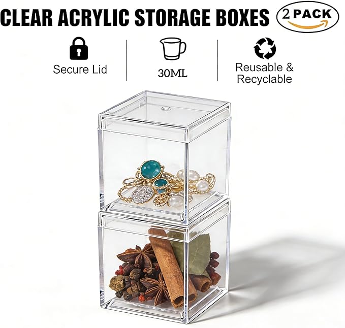 KissYou Small Acrylic Box Clear Candy Boxes with Lid Acrylic Square Cube 4 Pieces Display Case Transparent Jewelry Storage Box Party Decorative Boxes