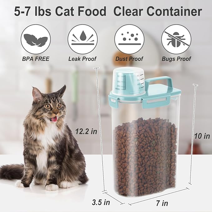 3-5LBS Upgraded Large Nozzle Cat Dog Food Storage Container BPA-free, Airtight Pet Food Storage Bin with 4 Lock Buckles, Sealing Gasket, Cup for Pet Food, Dog Treats, Rice, Flour, Dry-Blue