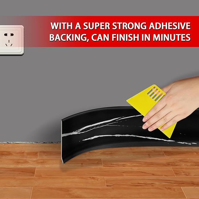 FONUNO Vinyl Wall Base Baseboard Molding Trim 4" Flexible Self Adhesive Rubber Wall Base Moulding Trim Peel and Stick Design, 4 Inch x 40 Feet, Black Stone Grain
