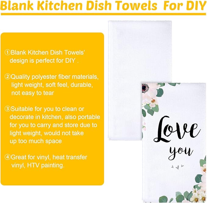 Patelai Sublimation Dishtowel Absorbent Multi Purpose Kitchen Dish Towels Blank DIY Dishcloth Bathroom Towel for Fall Christmas Kitchen Home Decor,16 x 24 Inch(32 Pieces)