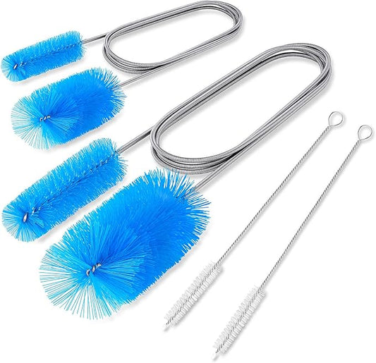 Flexible Long Drain Brush Tool with Large Double Elastic Nylon Ends, Stainless Steel Tube Cleaner Brush for Kitchen, Sink, Drain Pipe, and Long Pipe Cleaning, 2 Straw Cleaning Brushes
