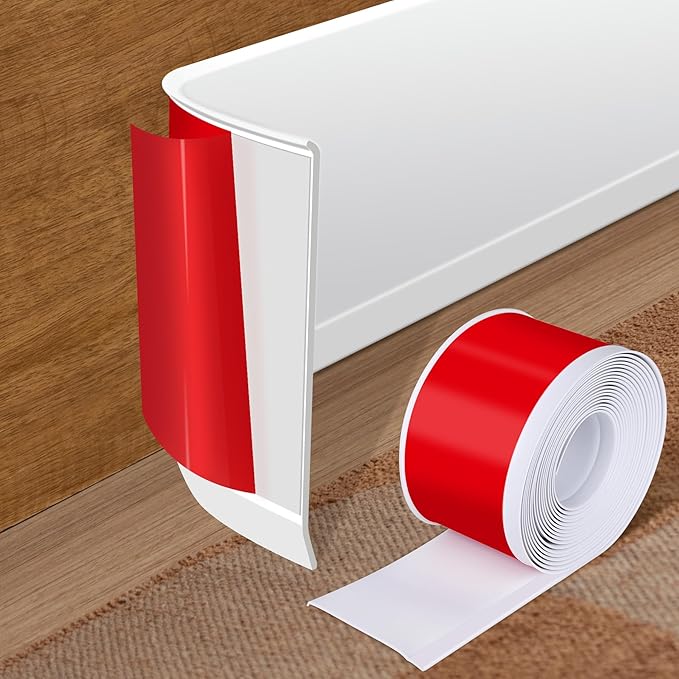 Vinyl Baseboard Molding Trim 4 Inch x 80 Feet Peel and Stick Baseboard Trim Flexible PVC Cove Base Moulding Self-Adhesive Trim for Garage Bathroom Cabinet Floor Walls, White