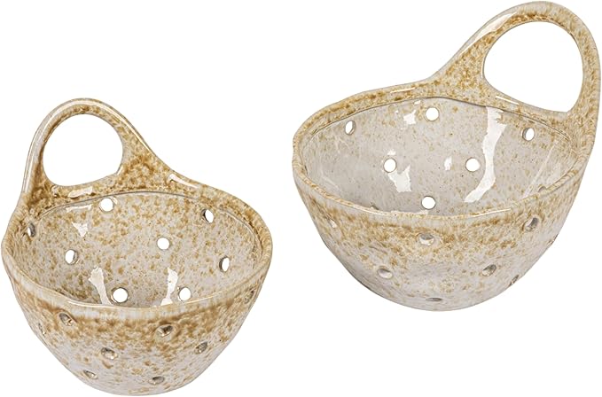 Creative Co-Op Stoneware Colanders with Handles, Set of 2
