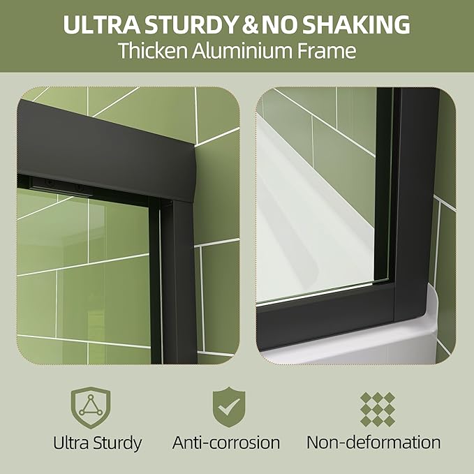 GETPRO Shower Door 68-72 in. W x 72 in. H Double Sliding Semi-Frameless Bypasss Bathroom Shower Glass Doors,1/4 inch Clear Tempered Glass Door for Walk-in Shower Matte Black