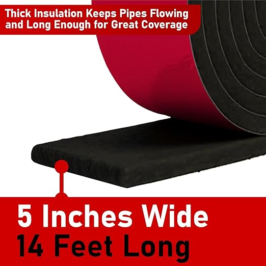 Redford Supply Co. 5 inch x 14 ft, Pipe Insulation, Outdoor Pipe Insulation Wrap for Winter Freeze Protection, Water Line Freeze Protection Foam, Insulated Wrap for Copper Pipes, PVC, AC Line