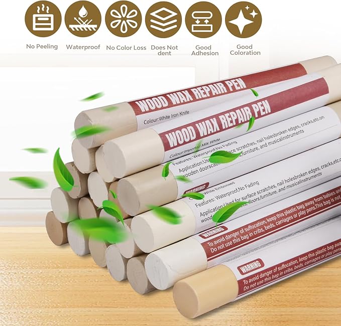 Wood Filler Sticks, 20 Colors Wood Repair Wax Crayons with Scraper, Wood Touch Up Markers for Repairing Scratches, Cracks, Holes in Cabinets, Floors, Tables and Doors[Light Color Series]