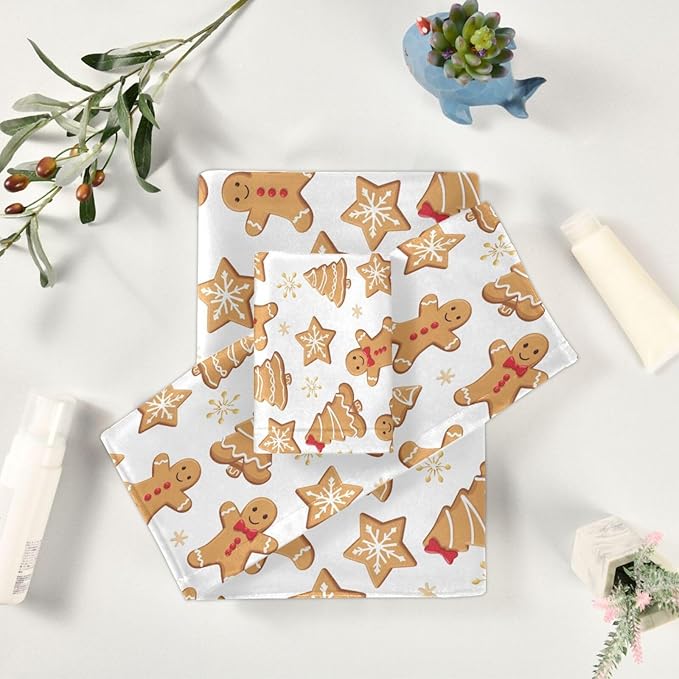Pfrewn Gingerbread Man Towels Set of 3 Christmas Winter Bathroom Towel Soft Absorbent Bath Hand Towels Washcloth Guest Towel Sets Xmas Holiday Bathroom Decorations