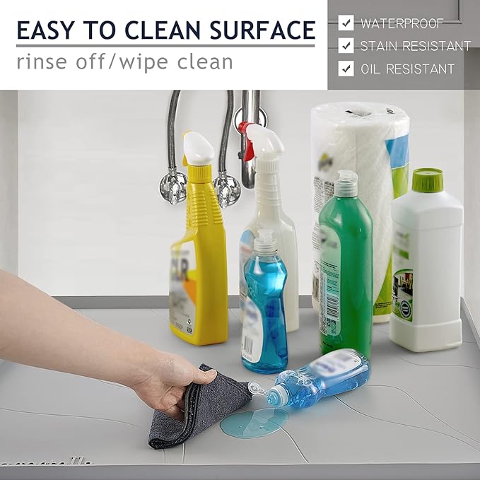 Heavy Duty Under Sink Mat,28" x 22" Silicone Waterproof Mat,Extra Thick Under Sink Liner,Kitchen Bathroom Cabinet Mat and Protector for Drips Leaks Spills£¬Grey