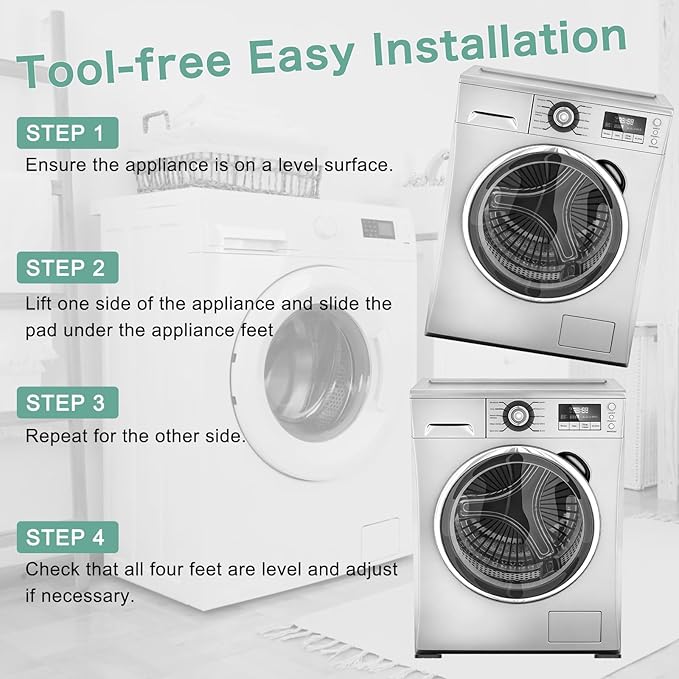 DEWEL Anti Vibration Pads for Washing Machine, Washer and Dryer Pedestals, 8 Pcs Rubber Washer Foot Pads Shock Absorbing & Non-Slip for Laundry Room
