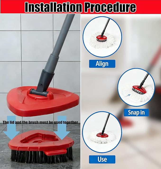4Pcs Spin Mop Replacement Heads,Mop Replace Head Compatible with Ocedar Easywring 1-Tank System,Machine Washable & Easy to Replace.Including 2 Spin mop Replacement Heads, 1 Brush Head and 1 Base