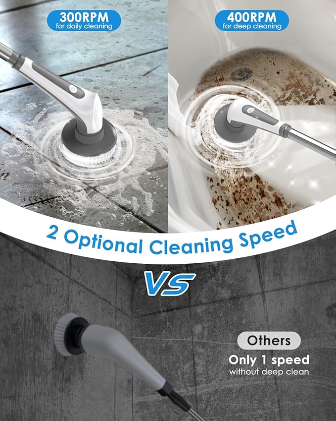 Electric Spin Scrubber, 10 in 1 Airpher Cordless Cleaning Brush IPX8 with 9 Replaceable Brush Heads and 4 Tier Removable Handle, Power Shower Scrubber for Bathroom, Tub, Tile, Floor, Kitchen, Window