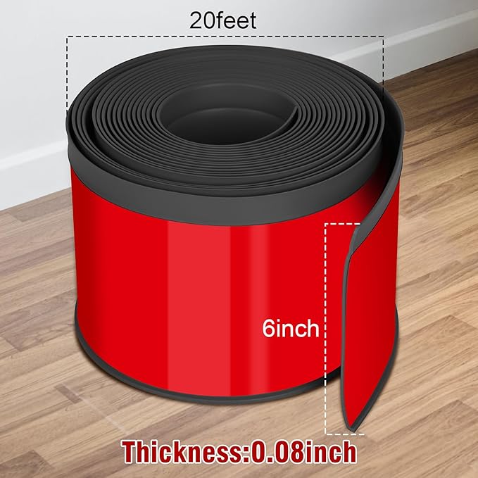 Vinyl Baseboard Molding Trim 6 Inch x 20 Feet Peel and Stick Baseboard Trim Flexible PVC Cove Base Moulding Self-Adhesive Trim for Garage Bathroom Cabinet Floor Walls, Black