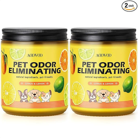 AOOVOO 2 Pack Citrus Lemon Pet Odor Eliminating Highly Fragranced Candle - Eliminates 95% of Pet, Smoke, Food, and Other Smells Quickly, Air Freshing Soy Candle