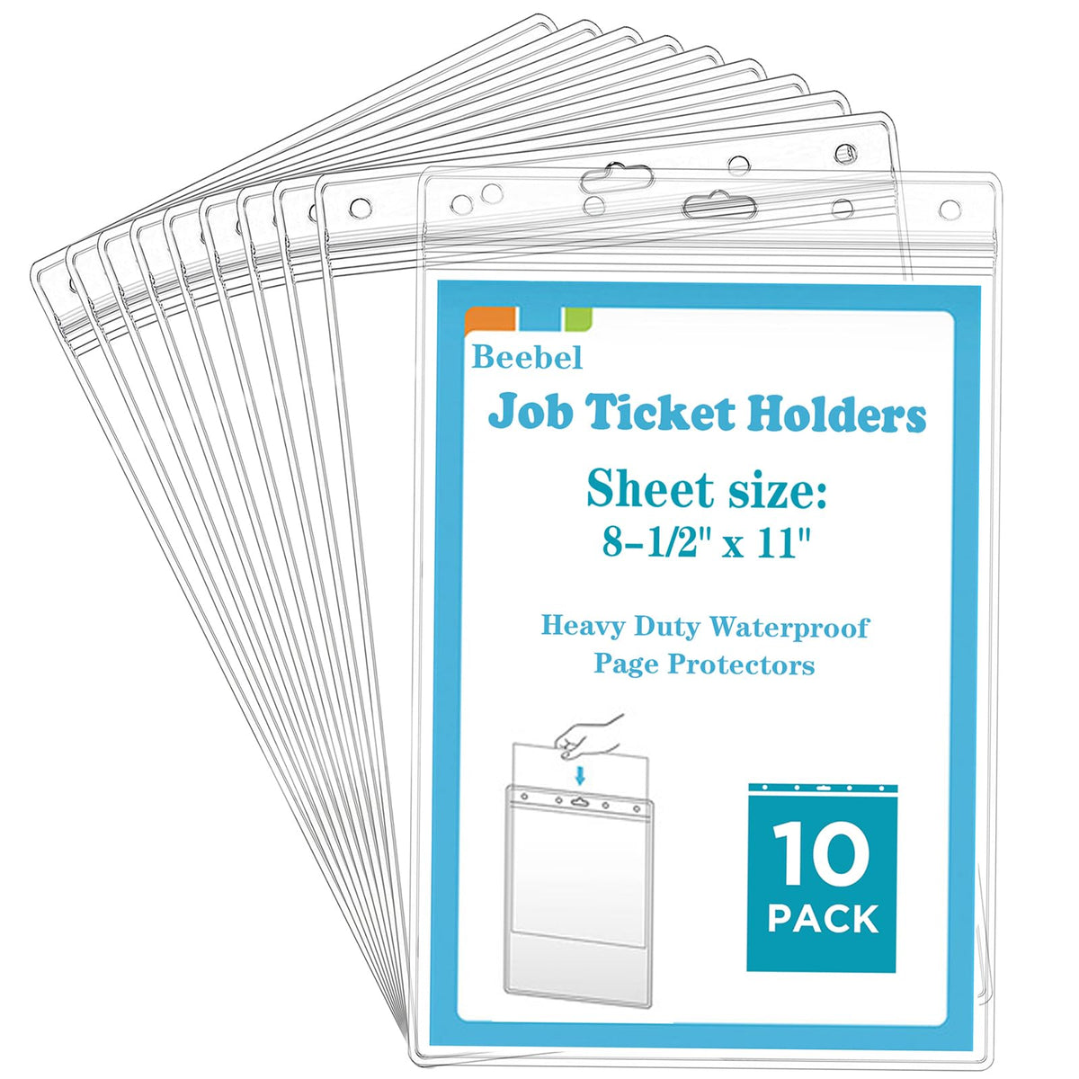 Beebel 10 Pack Job Ticket Holders 8 1/2" x 11" Waterproof - Image 1